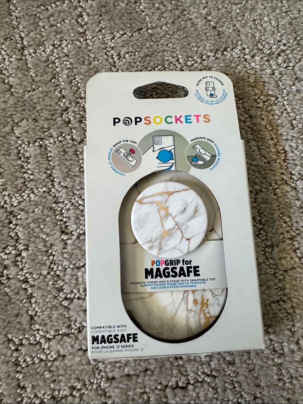 PopSocket PopGrip for MagSafe White Marble with Gold Veins